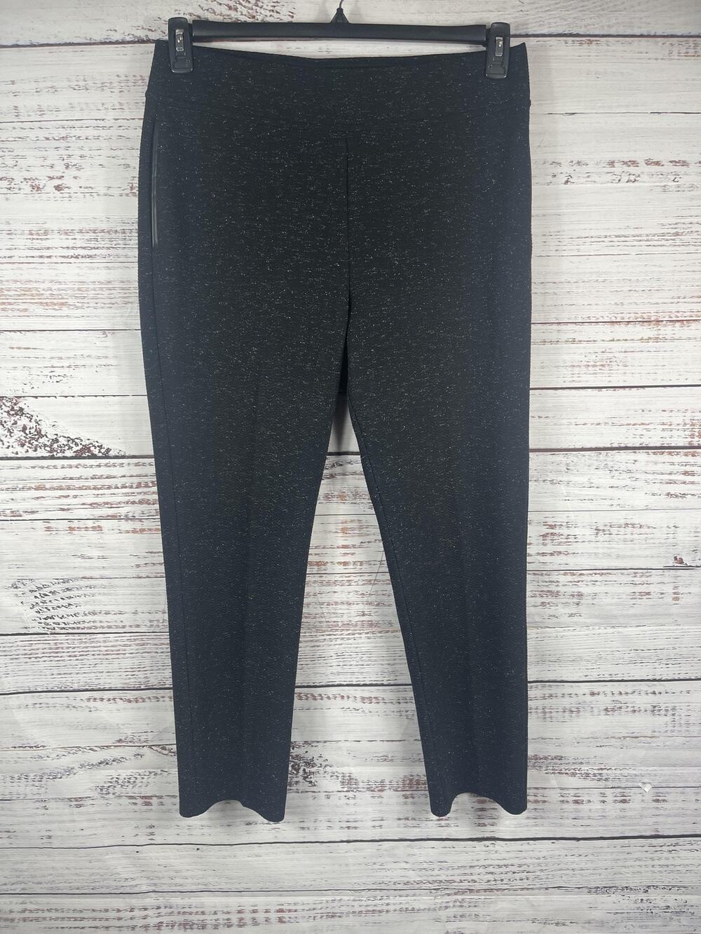 Soft Surroundings Pants Women's Size Large Black Metallic Knit Pull On Slim Leg